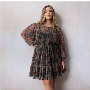 LC Lauren Conrad Floral Pleat Neck Mini Dress - Black and Pink